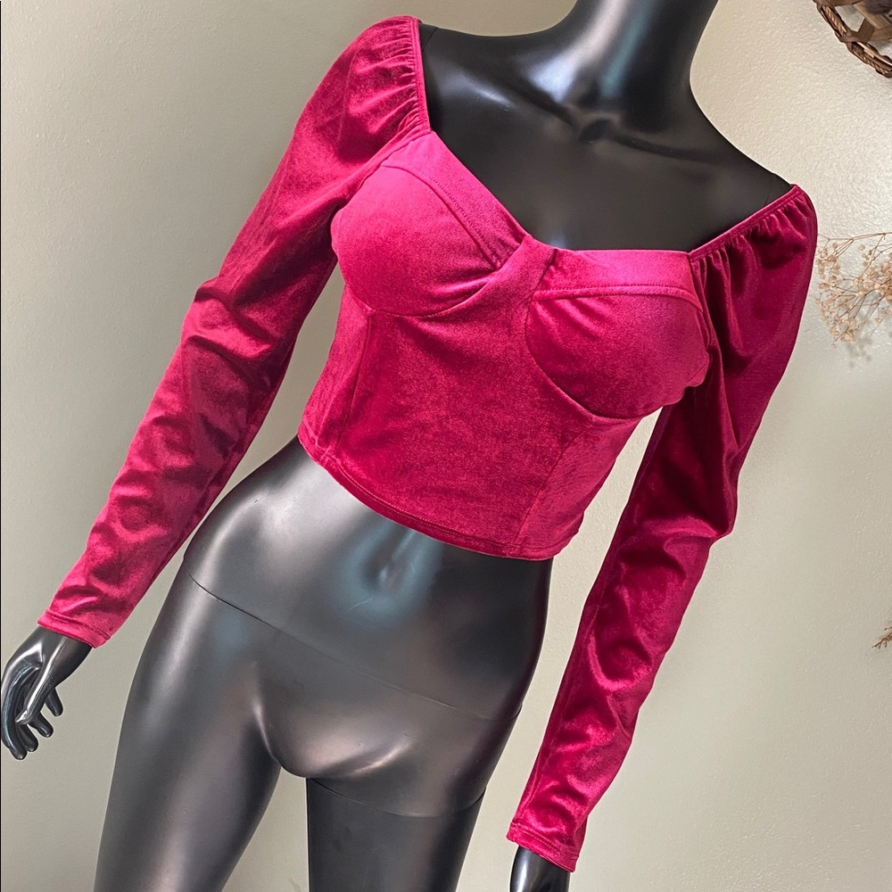 Versona AS U WISH Velvet Velour Rhubarb Crop Top NWTs